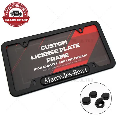 Gloss Black Front Or Rear Mercedes Logo Emblem License Plate Frame Cover Gift • $14.99