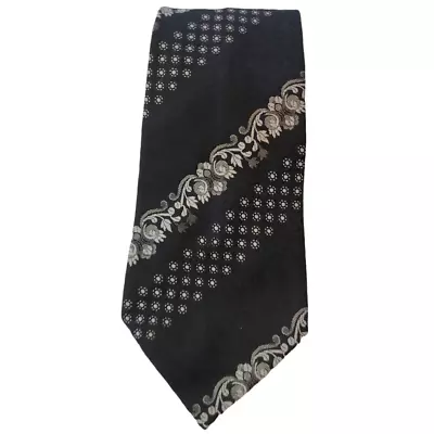 Vintage St. Michael Tie Polyester Black Floral Striped 54X3 3/4 GrandpaCore Mens • $6.99