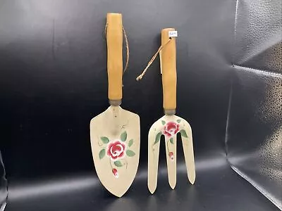 Pair Of Hand-painted Garden Tools Decor Roses Cottage Flowers Floral Pink. 360a • $12