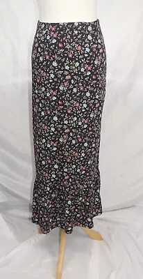 Stunning Vintage Laura Ashley Black Floral Tiered Maxi Skirt L • £30