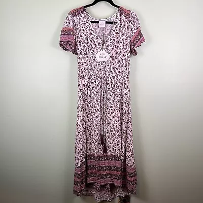 NWT Knox Rose Medium Pink Floral Boho V-Neck Cottagecore Praire Long Maxi Dress • $34.95