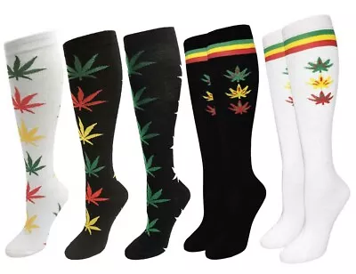 £8.42 • Buy Marijuana Weed Leaf Print Knee High Socks Up To Knee Stockings 9-11