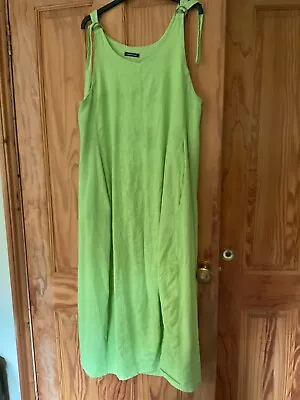 Long Bright Green Linen Lagenlook Pinafore - Made In Italy - Size 16/18 • £12.50