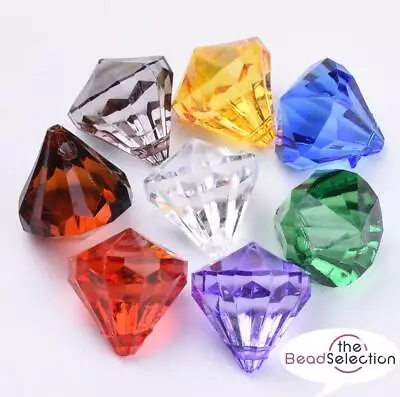 Large Faceted Acrylic Diamond Top Drilled Pendant Charm Beads 26mm ACR216 • £4.29