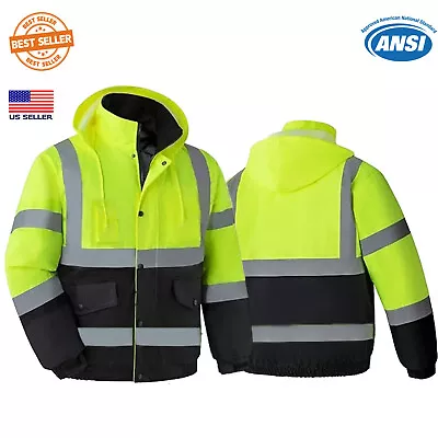 Hi-Vis Viz Insulated Safety Bomber Reflective Jacket Road Work HIGH VISIBILITY • $38.45