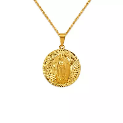 Virgin Mary Miraculous Medal Solid 14K Real Gold Our Lady Of Guadalupe Pendant • $160