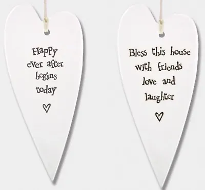 £5.49 • Buy East Of India Hanging White Long Porcelain Heart Plaque Sign Keepsake Gift 