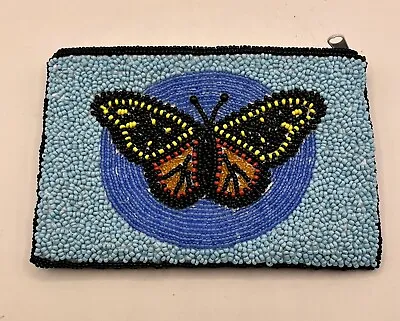 $14 • Buy Vintage Barse Blue Beaded Butterfly Coin Purse 5.75”x4”