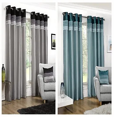 Hamilton McBride Seattle Black Ring Top / Eyelet Fully Lined Readymade Curtains • £4.99