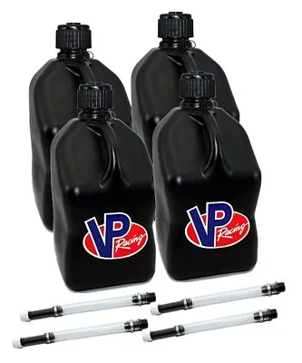 VP Racing Black Square Fuel Jug Gas Can 4 Pack + 4 Fill Hoses 4x4 Racing NHRA • $124.99