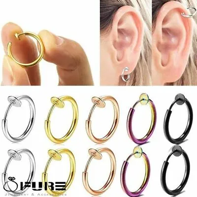 Fake Non Piercing Clip On Cartilage Labret Helix Nose Lip Gold Hoop Earrings • £2.79