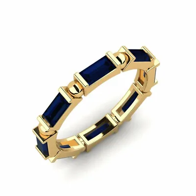 Blue Sapphire Bezel-Set Baguette Eternity Band Ring With Yellow Gold Plated • $33.47