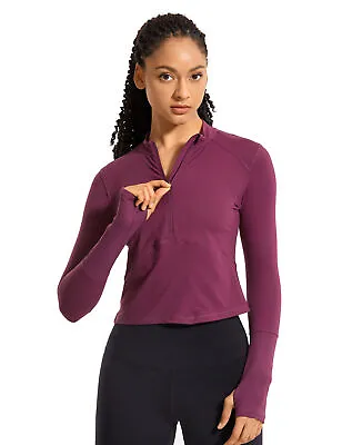 CRZ YOGA Women's Running Shirt Long Sleeve Half-Zip Workout Tops Crop Athletic • £19.12