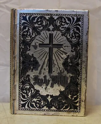 C1967 Antique Vintage KJV Family Bible Silver Metal Cover *Hallmarked* • $125