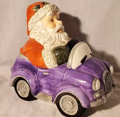 Cookie Jar Santa Claus In Car Purple Convertible Handpainted 11 X 10  Vintage  • $34.99