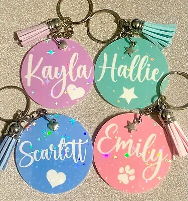 Personalised Keyring Any Name Any Colour Sparkly OverlayNovelty GiftPresent • £3.99