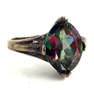 Sterling Silver Ring Size 10 Womens Vintage Mystic Topaz Rainbow Gemstone Oval • $45