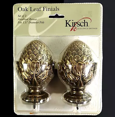 Kirsch Oak Leaf Finials Set Of 2 Anodized Bronze Fits 1-3/8  Diameter Pole NEW • $18.99