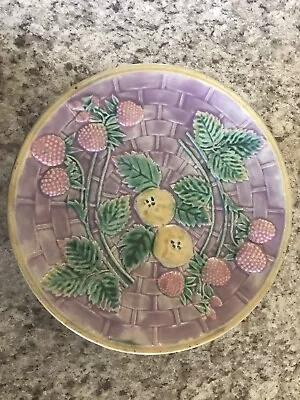 Antique Etruscan Majolica Strawberry And Apple Plate Basket Weave • $42.99