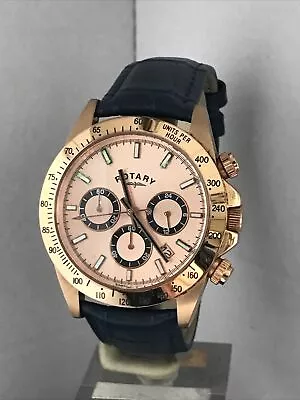 Rotary Men's Chronograph Date Rose Gold-Tone Case  Leather Band Watch GS00143/25 • £99.99