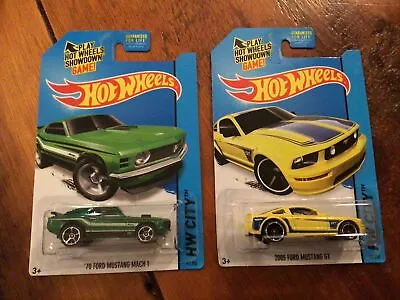 2014 Hot Wheels HW City '70 Ford Mustang Mach 1  Plus 2005 Mustang GT Lot Of 2 • $10.99