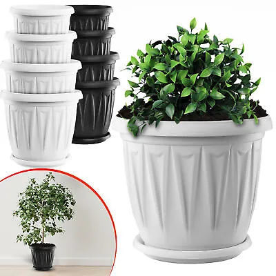 £5.95 • Buy Flower Pots With Saucer Round Garden Plant Pot Modern Planter Indoor Outdoor