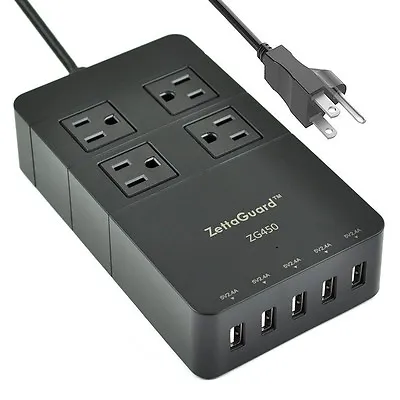 Zettaguard Mini 4-Outlet Travel Power Strip Surge Protector USB Charger Black • $25.99