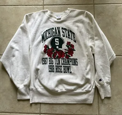 Vintage 80s Champion Reverse Weave Michigan State Rose Bowl Sweatshirt Crewneck • $199.99
