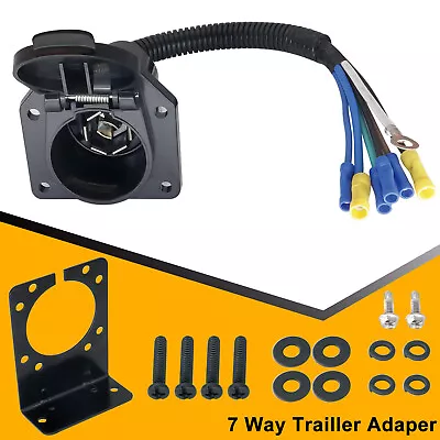 7 Pin 7 Way RV-Style Trailer Connector Socket Extra Wiring Plug Bracket Mounting • $18.99