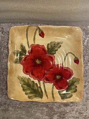3pc.- Lot Maxcera Poppies Plate/Bowl Lot. (1) 9  Square Plate & (2) 5-7/8  Bowls • $21.95