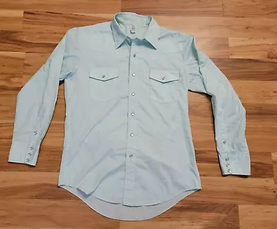 Vintage Malco Modes Teal Blue Green Western Cowboy Dress Pearl Snap Shirt 16 • $14.99