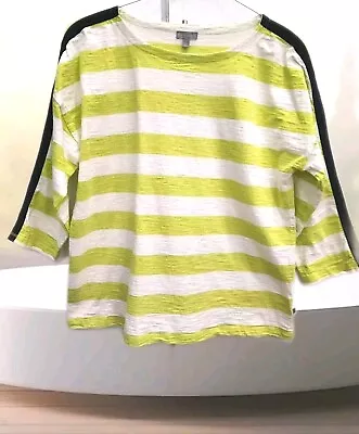 T By Talbots Sz XL Tee Shirt Top Neon/ White Ribbon 3/4 Sleeve EUC • $6.99