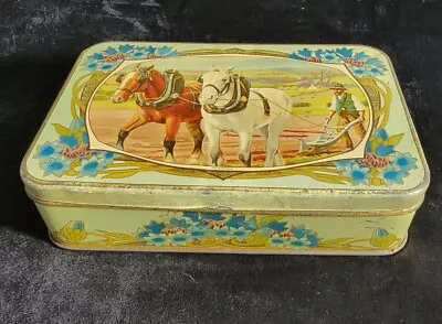 Vintage Biscuit/Candy/Marshmallow Tin Plow Horse Team  RD 459414 • $22.99