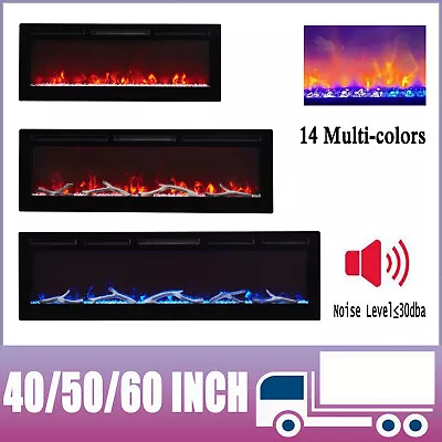 50/60 Inch Electric Wall Mounted Inset 9 Gas Flame LED Fireplace Heater Crystal • £245.94