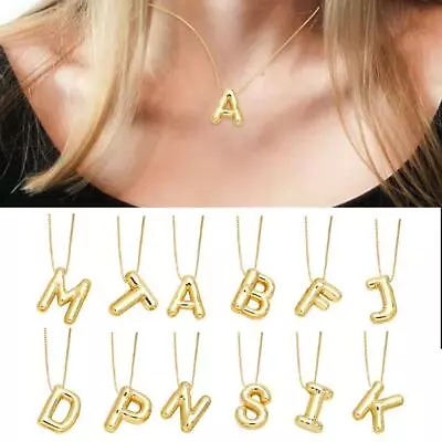 Letter Pendant Necklaces For Women Gold Color Chain Bubble New E4 • $6.03