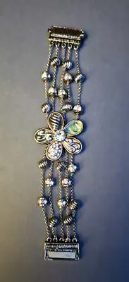 Silver Tone Wide Flower Abalone Beaded Magnetic Clasp Bracelet  7  • $4.25