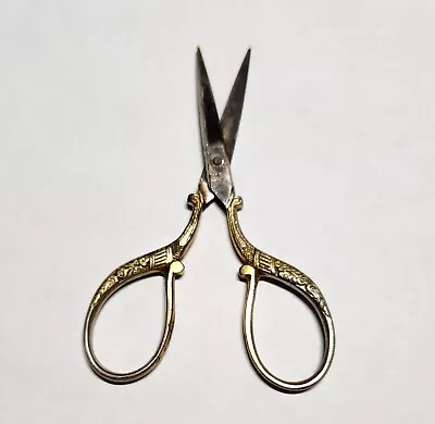 Vintage Embroidery Scissors: Gold Engraved Designs - Made In Italy - 3 1/2  • $7