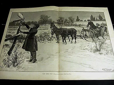 A.B. Frost Black Americana LOST CARRIAGE DRIVER Horse & Sled 1887 Large Print • $40