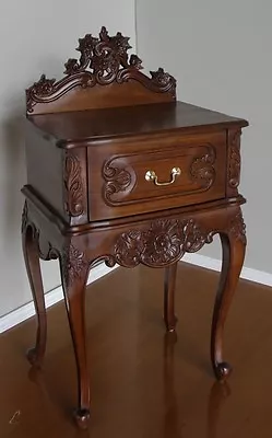 Solid Mahogany French Rococo Bedside Table With Drawer Hand Carved BS024 • £325