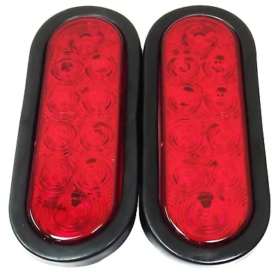 (2) Red 6  Oval 10 LED Trailer Stop/Turn/Tail Light W/ Grommet And Plugs - 24004 • $18