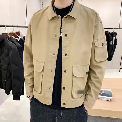 New Spring/ Fall Men Solid Cargo Jacket Casual Pocket Coats Fashion Lapel Jacket • $26.50