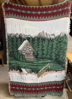 Vtg Mountain Cabin Decorative Tapestry Throw Blanket Country Cabin 46 X 70 • $24.95