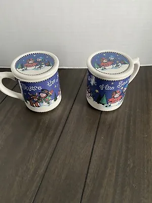 Papel Giftware Snowfall Friends 2 Cups With Lids/Coasters 8 Oz Share The Magic • $9.99
