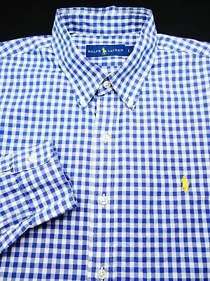 Polo Ralph Lauren Button Dress Shirt -l- Blue White Check -classic -yellow Pony • $9.99