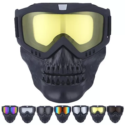 Skull Motorcycle Goggles With Removable Face Mask Windproof Protective Glasses • $10.99