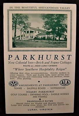 $6 • Buy VA Luray Parkhurst Colonial Inn Cottages Vintage Postcard