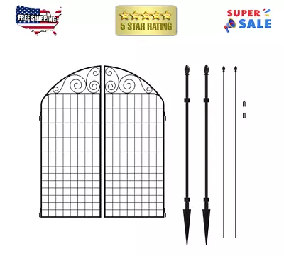 Black Steel Fence Gate Panel Garden Accent Powder Coat Spike Feet Durable Metal • $56.99