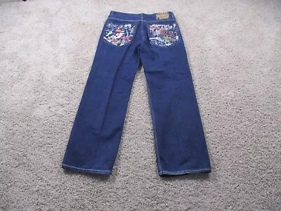 Artful Dodger Jeans Mens 36 Blue Straight Baggy Embroidered Y2K Hip Hop VINTAGE • $76.48