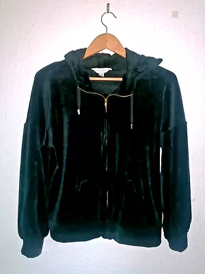 M&S Marks&Spencer Womens Velour Hoodie UK 10 Full Zip Black • £15