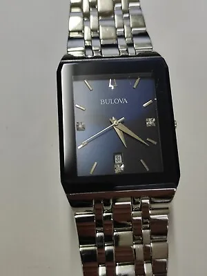 Bulova 98D154 Men’s Watch Silver Stainless Steel Blue Dial Rectangular • £55